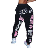 Women Fashion Elastic Waist Sports Printed Sweatpants