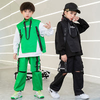 Kids Festival Hip Hop Sweatshirt High Neck Vest Tactical Cargo Pants