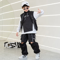 Kids Festival Hip Hop Sweatshirt High Neck Vest Tactical Cargo Pants