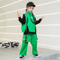 Kids Festival Hip Hop Sweatshirt High Neck Vest Tactical Cargo Pants