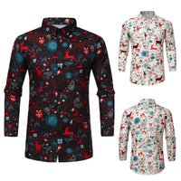 Men's Christmas Print Lapel Slim Fit Long Sleeve Shirt