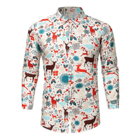 Men's Christmas Print Lapel Slim Fit Long Sleeve Shirt