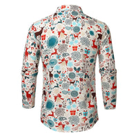 Men's Christmas Print Lapel Slim Fit Long Sleeve Shirt