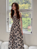 Rose Floral Sling Dress Waist Hugging