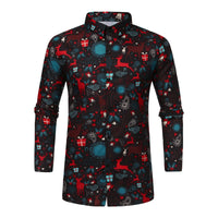 Men's Christmas Print Lapel Slim Fit Long Sleeve Shirt