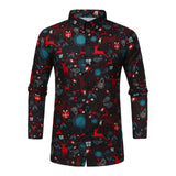 Men's Christmas Print Lapel Slim Fit Long Sleeve Shirt