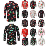 Men's Christmas Print Lapel Slim Fit Long Sleeve Shirt