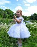 3-9 Years White Tulle Girl Dress Sequined Bows  Kids Princess