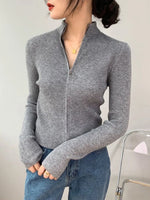 Spring Autumn Zipper Cardigan Women Stand-up Collar