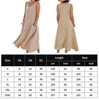 Women Sundress Elegant Round Neck Vintage Pockets