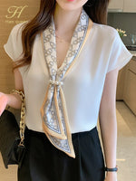 Simple Office Lady Chiffon Blouse Female Shirt Lace-Up Tops