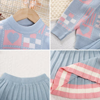 Girls Sweater Knit 2 pcs Girls Geometric Printed Knit Top+Striped