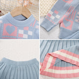 Girls Sweater Knit 2 pcs Girls Geometric Printed Knit Top+Striped