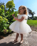 3-9 Years White Tulle Girl Dress Sequined Bows  Kids Princess