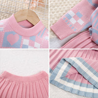 Girls Sweater Knit 2 pcs Girls Geometric Printed Knit Top+Striped