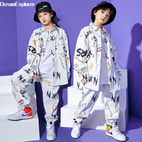 Boys Girl Street Dance Long Sleeve Graffiti Jacket Loose Joggers