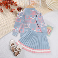 Girls Sweater Knit 2 pcs Girls Geometric Printed Knit Top+Striped