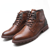 Men Ankle Boots Plus Size High Top Leather Motorcycle Military Combat