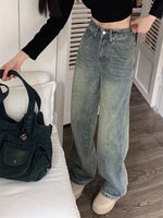 Deeptown Y2k Baggy Wide Leg  Grunge Basic Slouchy Blue Trousers Femme