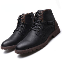 Men Ankle Boots Plus Size High Top Leather Motorcycle Military Combat