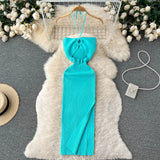 Chic Fashion Sexy Package Hips Split Knitted Summer Dress Slim Elastic Bodycon Party Dress Streetwear Outfits