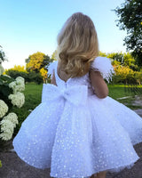 3-9 Years White Tulle Girl Dress Sequined Bows  Kids Princess