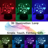 Heart 3D  Bedside Table Lamp LED I Love You 7 Colors Touch Night Light