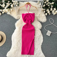 Chic Fashion Sexy Package Hips Split Knitted Summer Dress Slim Elastic Bodycon Party Dress Streetwear Outfits