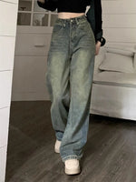 Deeptown Y2k Baggy Wide Leg  Grunge Basic Slouchy Blue Trousers Femme