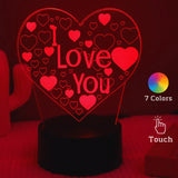 Heart 3D  Bedside Table Lamp LED I Love You 7 Colors Touch Night Light