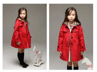 Long Style Hooded Toddler to Girl Red Windbreaker Coat