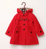 Long Style Hooded Toddler to Girl Red Windbreaker Coat