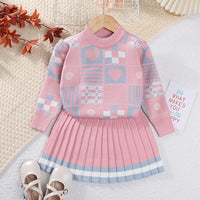 Girls Sweater Knit 2 pcs Girls Geometric Printed Knit Top+Striped