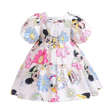 Disney Mickey Girl Dress Kids Toddler Mickey Minnie Mouse Daisy Cartoon Puff Sleeve Clothes Backless Cute Dresses