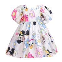 Disney Mickey Girl Dress Kids Toddler Mickey Minnie Mouse Daisy Cartoon Puff Sleeve Clothes Backless Cute Dresses