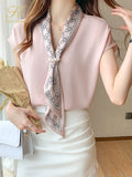 Simple Office Lady Chiffon Blouse Female Shirt Lace-Up Tops