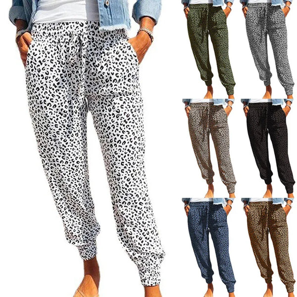 Summer New European and American Women's Leggings Loose Leopard Print Lace Up Casual Pants 2023