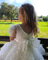 3-9 Years White Tulle Girl Dress Sequined Bows  Kids Princess