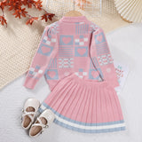 Girls Sweater Knit 2 pcs Girls Geometric Printed Knit Top+Striped