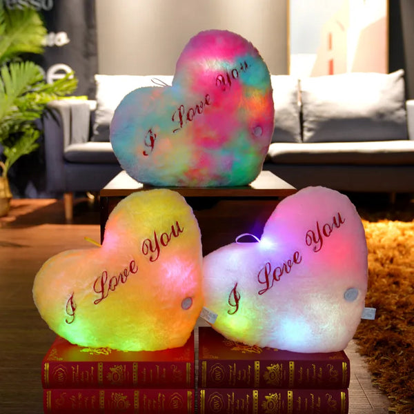 Light Up LED Love Heart Plush Toy Soft Plush Stuffed Luminous Love Throw Pillow