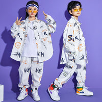 Boys Girl Street Dance Long Sleeve Graffiti Jacket Loose Joggers