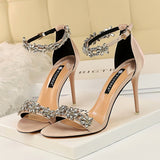 9cm Pointer toe Crystal Strap Stiletto Heels