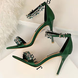 9cm Pointer toe Crystal Strap Stiletto Heels