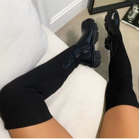 Women Boots 2021 Women High Boots Knitted Over-The-Knee Boots Heels Shoes Women Platform Botas De Mujer Autumn Winter Booties