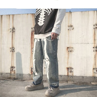 Men Skeleton Oversized Black Jeans  High Wasit