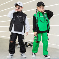 Kids Festival Hip Hop Sweatshirt High Neck Vest Tactical Cargo Pants