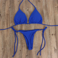 Solid Swimsuit Lace-up Sexy Hanging Three-Point