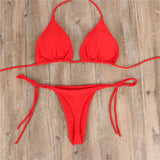 Solid Swimsuit Lace-up Sexy Hanging Three-Point