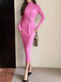 Elegant  Knitted  Dress with Belt Lady Wrap