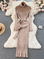 Elegant  Knitted  Dress with Belt Lady Wrap